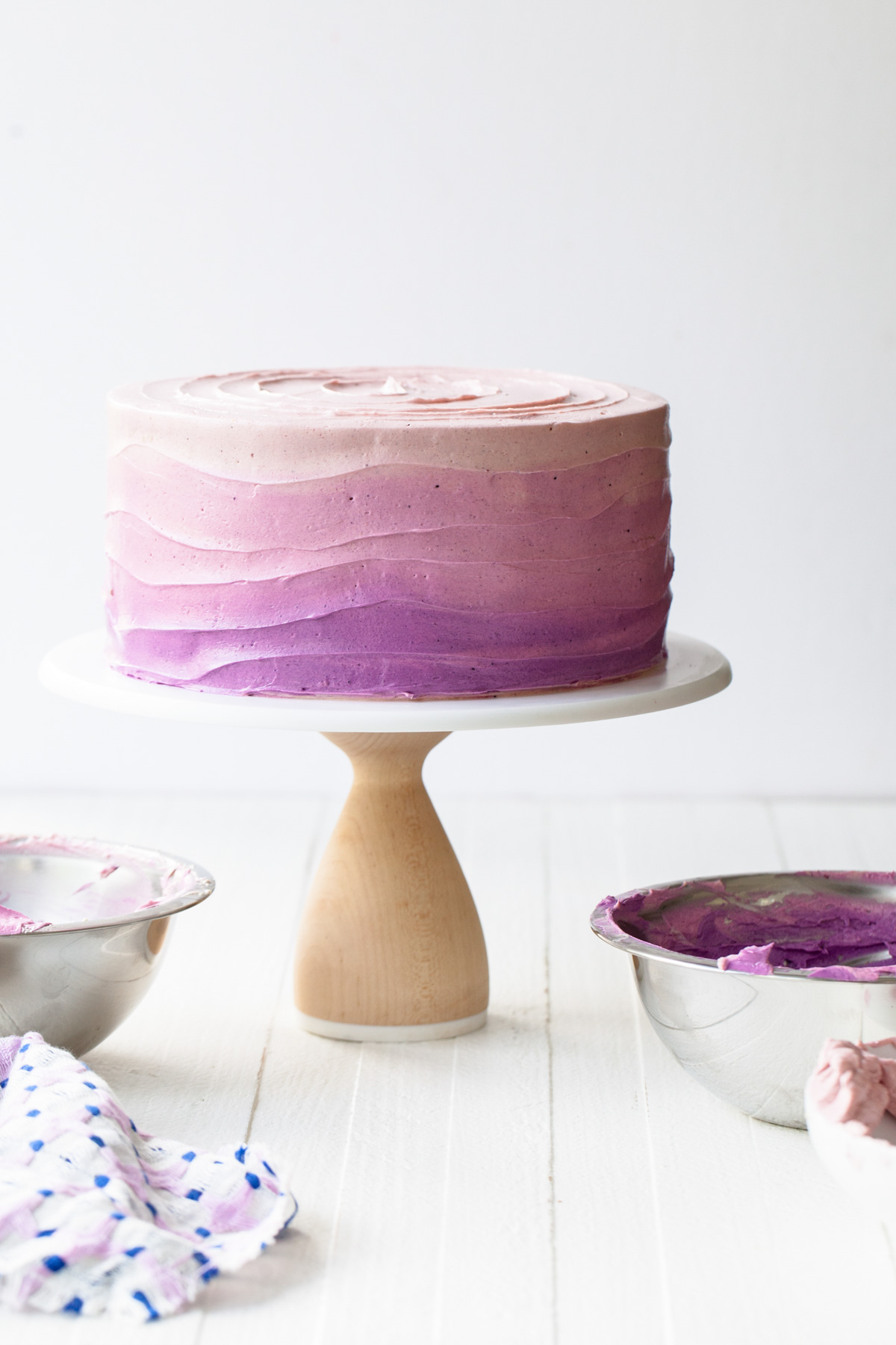 Purple ombre icing on a blueberry cake
