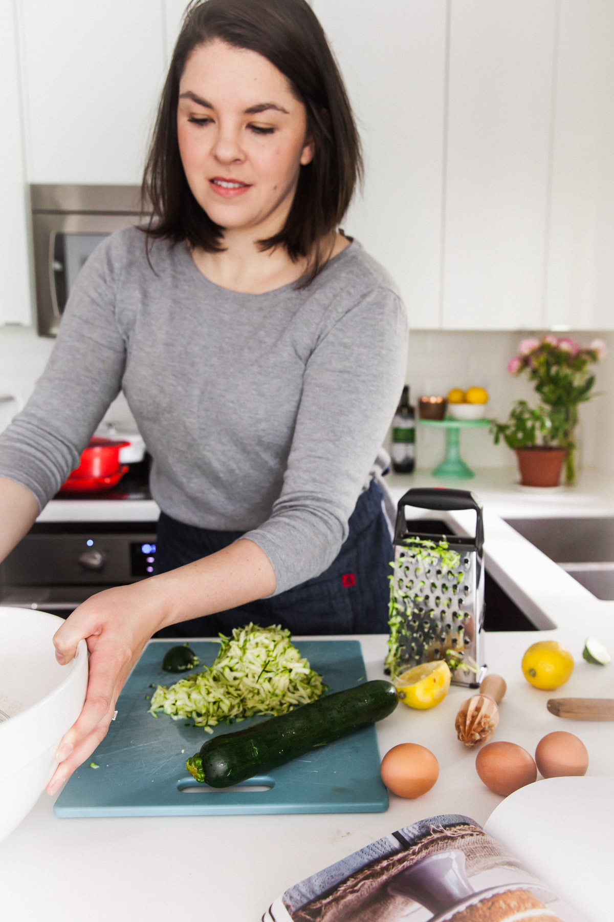 Prepping ingredients for zucchini cake