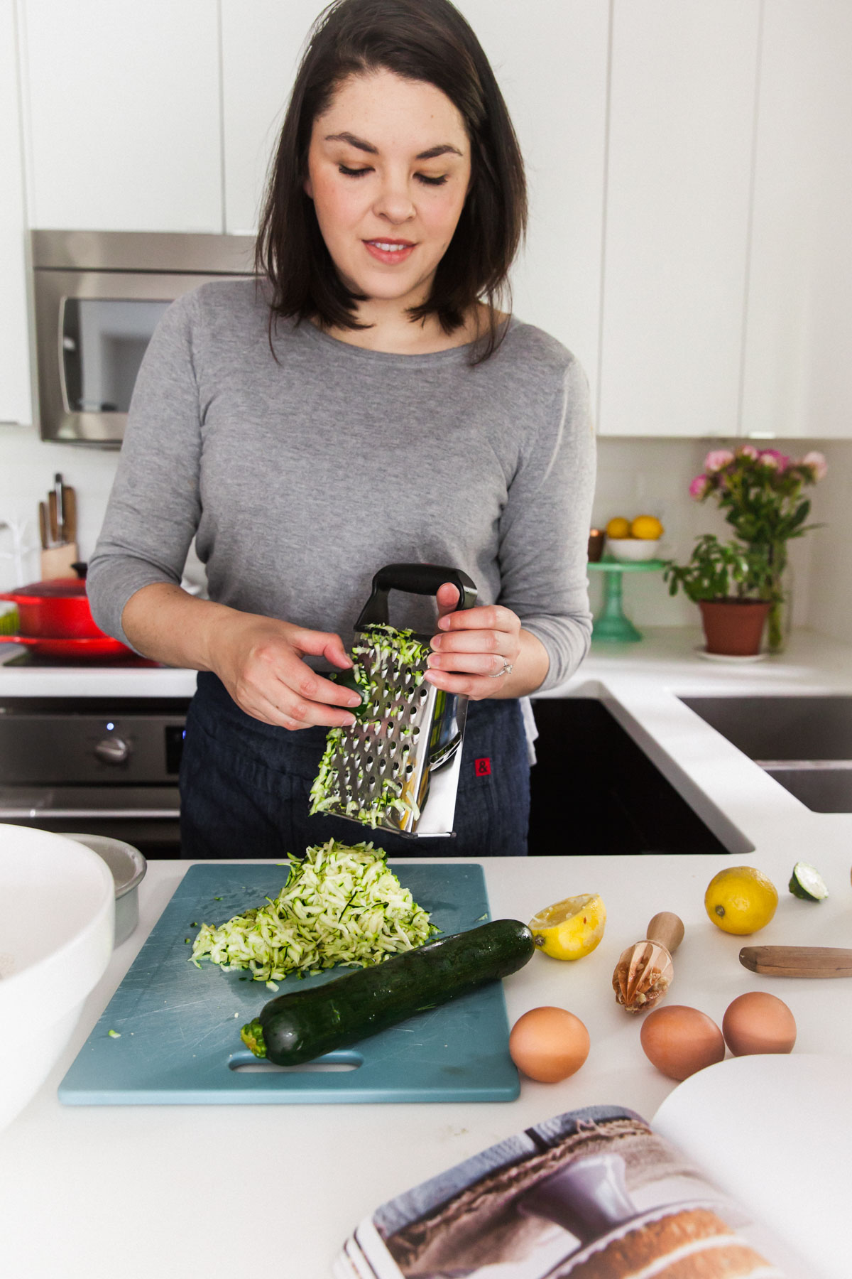 Shredding zucchini with a box grater