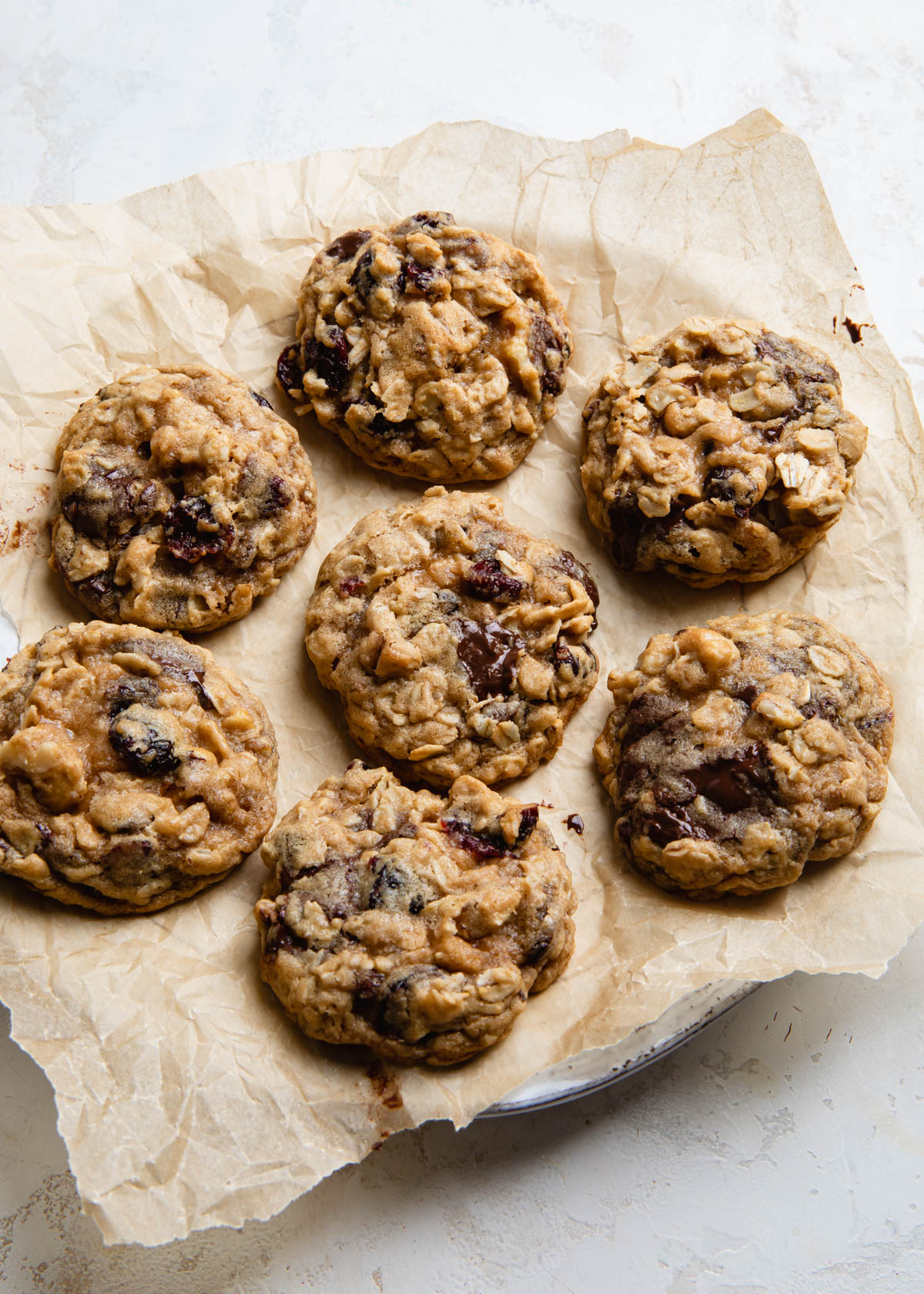 A plate of oatmeal cranberry cookies fresh from the oven