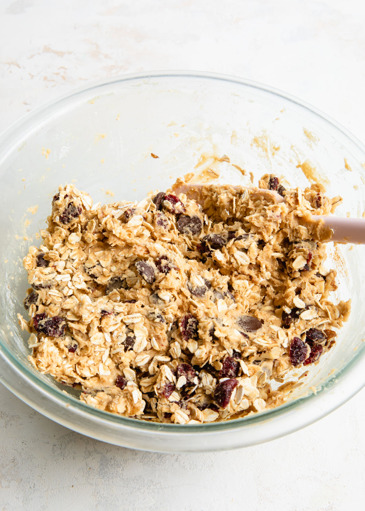 Oatmeal craisin cookie dough before scooping