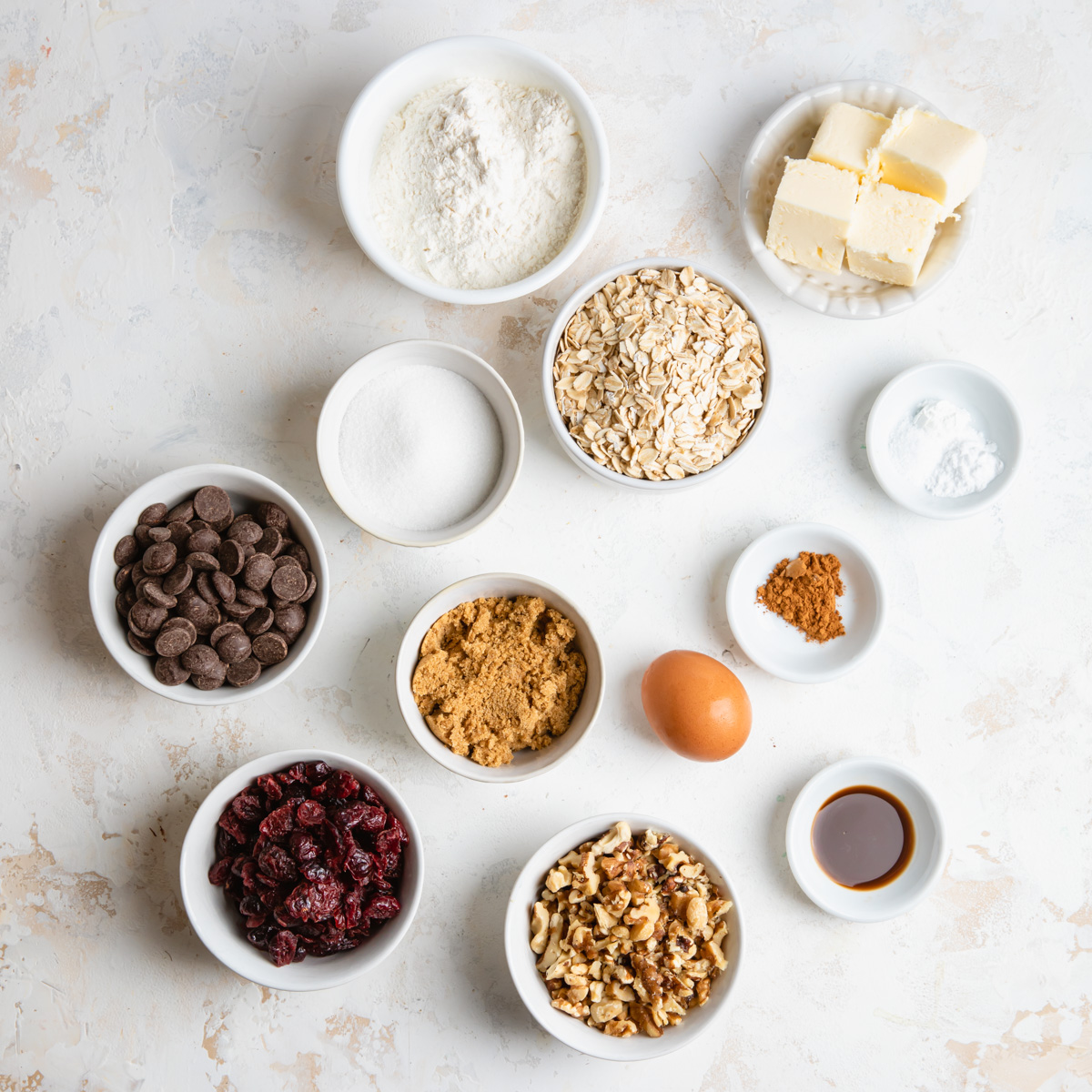 All the ingredients needed to make oatmeal craisin cookies