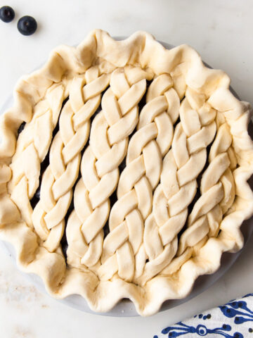 Blueberry pie with a braided lattice crust