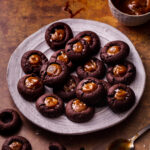 chocolate thumbprint cookies with caramel centers