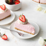 a slice of no-bake strawberry cheesecake