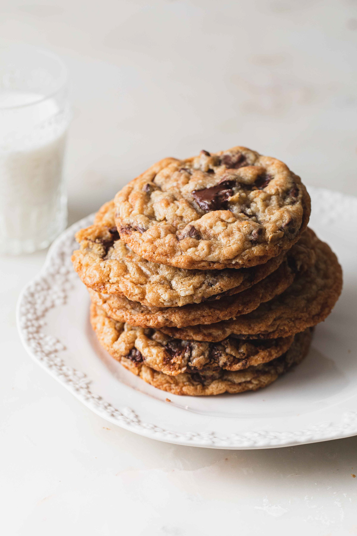 A stack of baked Nutella Stuffed Oatmeal Cookies