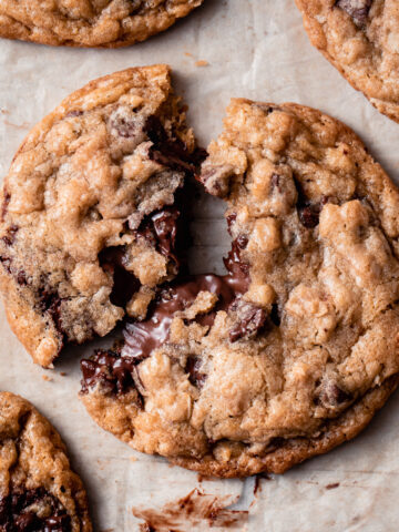 A close-up of a Nutella Stuffed Oatmeal Cookie
