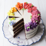 A rainbow flower cake with buttercream