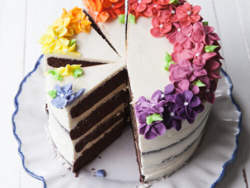 Buttercream Cake with Fresh Flower Cascade in Blush and Purple - Bay Tree  Cakes