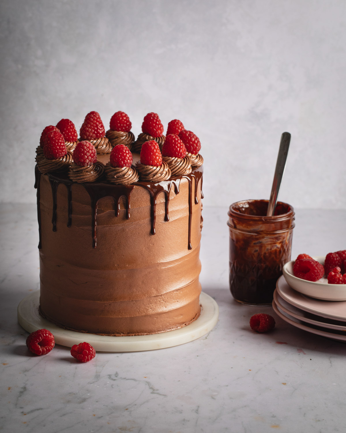 Brownie Nutella Cake with fresh raspberries on top