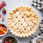 Rhubarb pie with a decorative braid crust