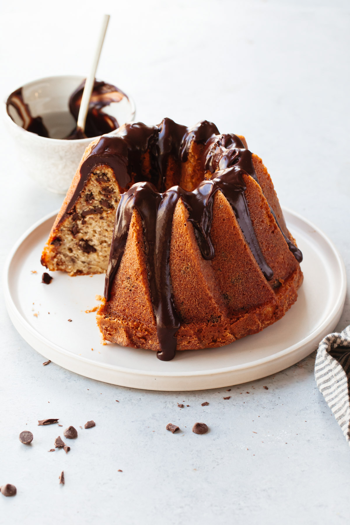 A brown butter banana cake with chocolate glaze