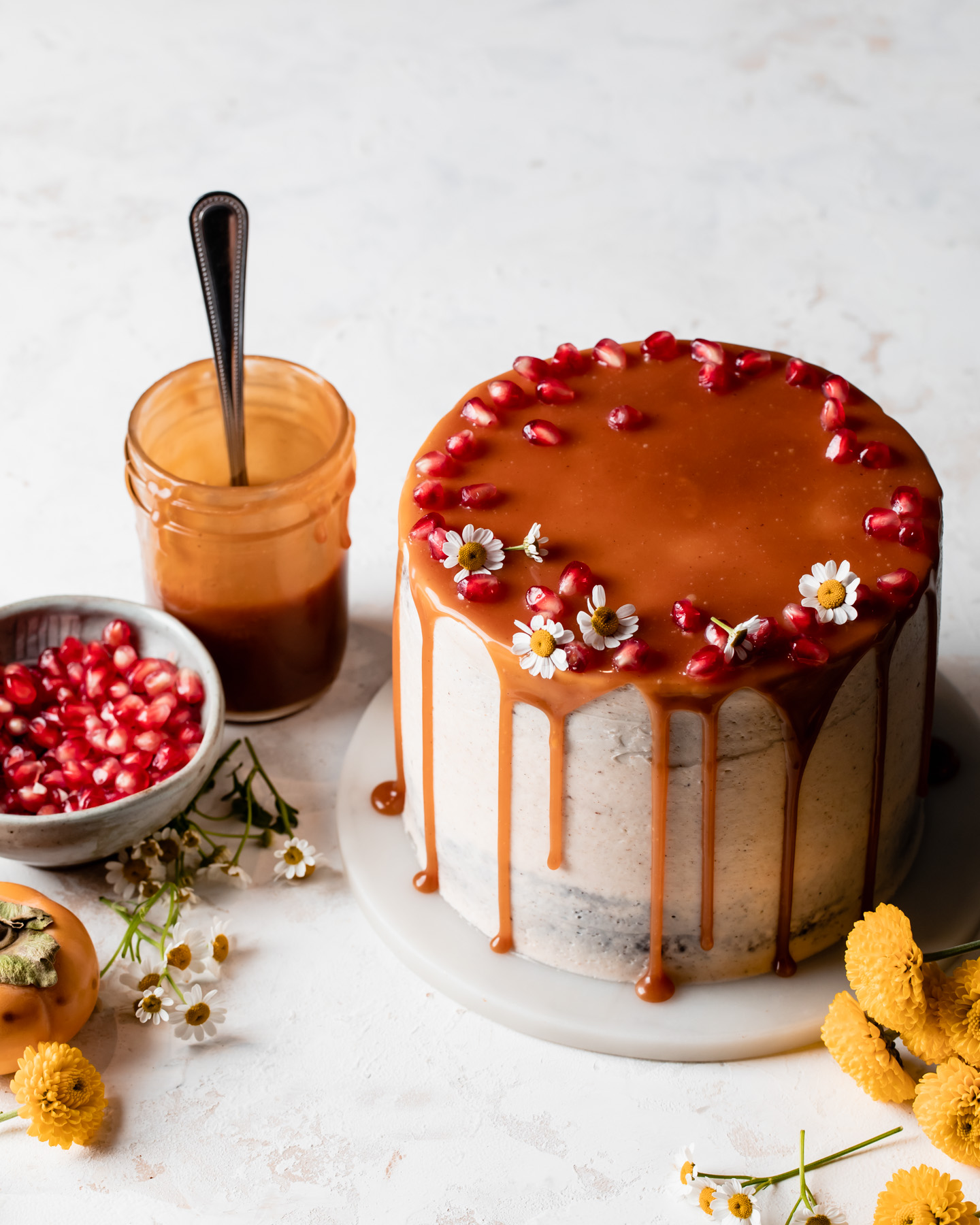 Brownie layer cake with buttercream and caramel sauce