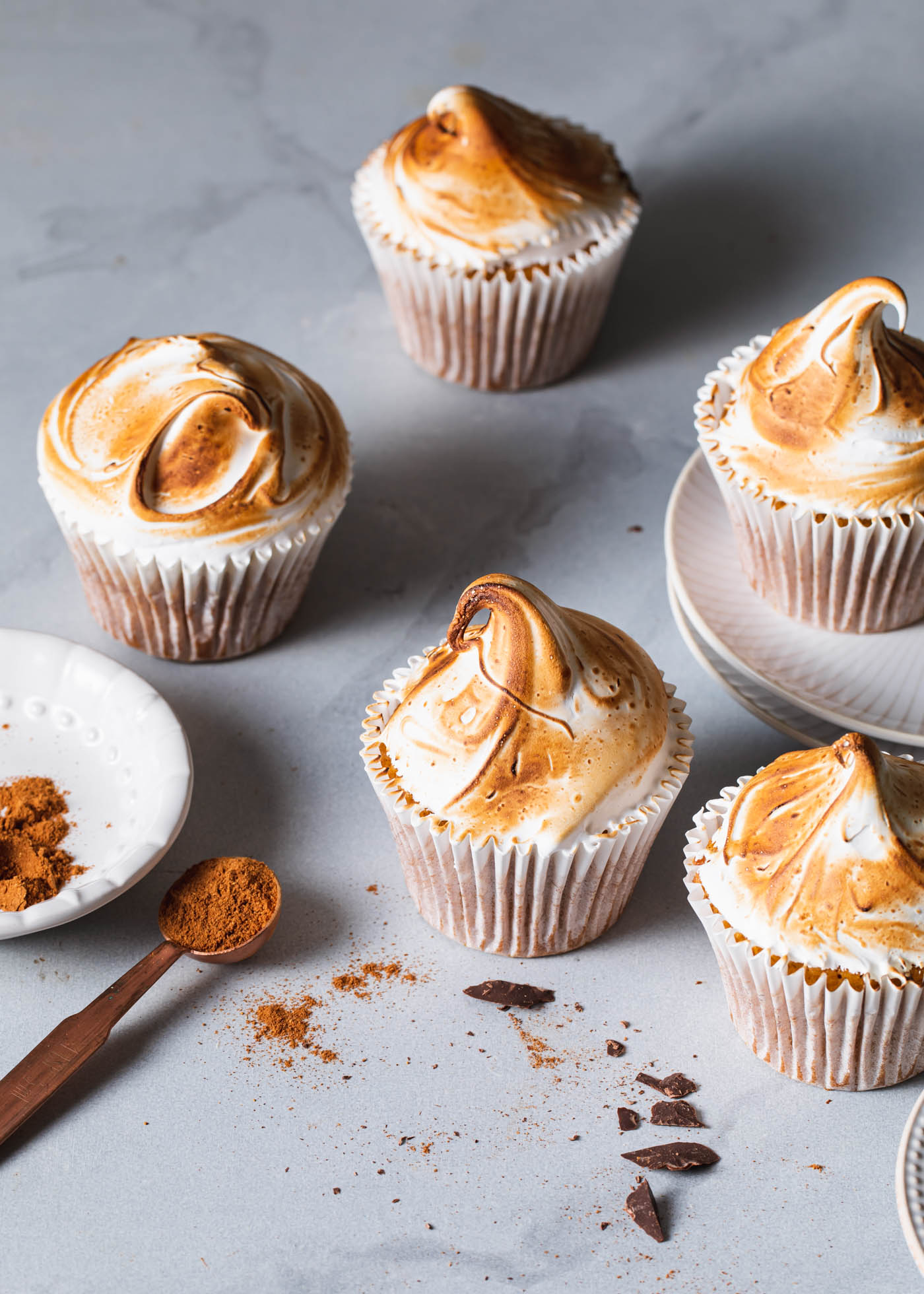 Pumpkin cupcakes with toasted marshmallows topping