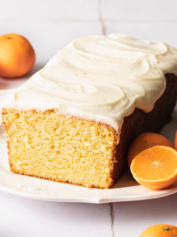 Orange pound cake with vanilla glaze on top