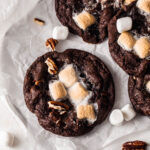Chewy Rocky Road Cookies with toasted mini marshmallows and pecans
