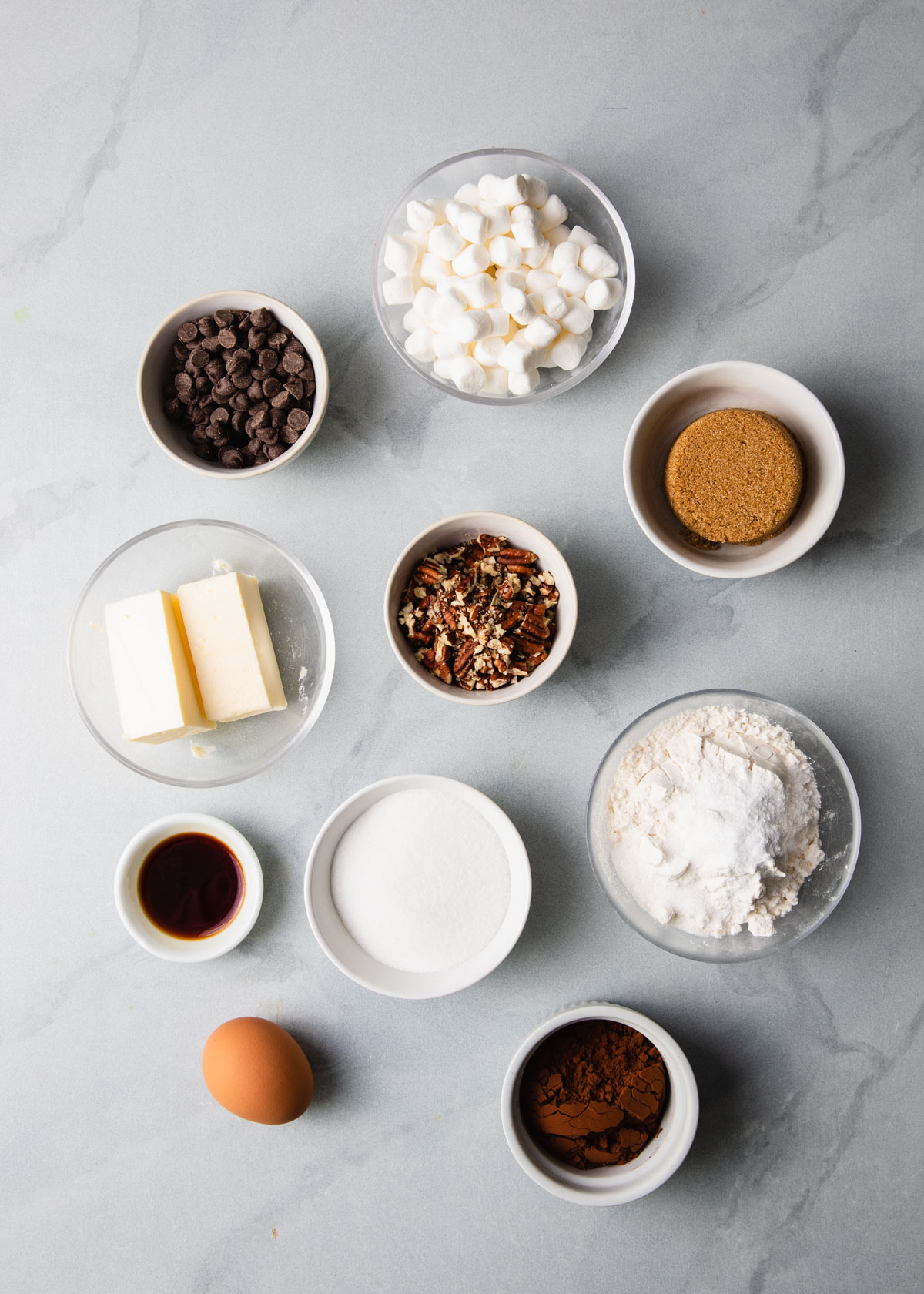 All of the ingredients needed to make rocky road cookies