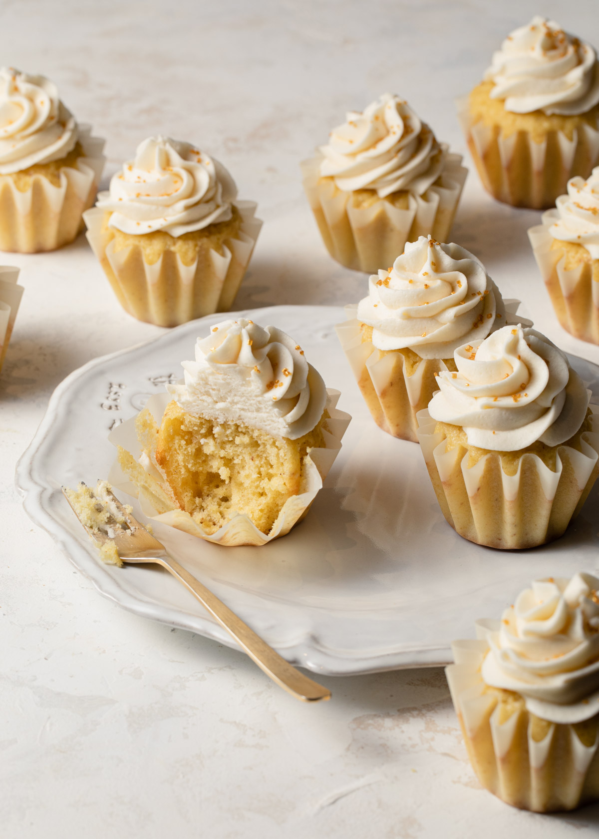 The fluffy inside of a brown butter cupcake