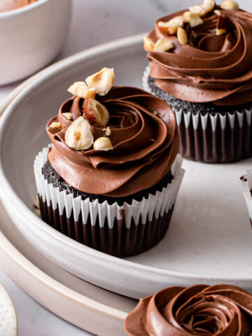 Chocolate Nutella Cupcakes with hazelnuts on top