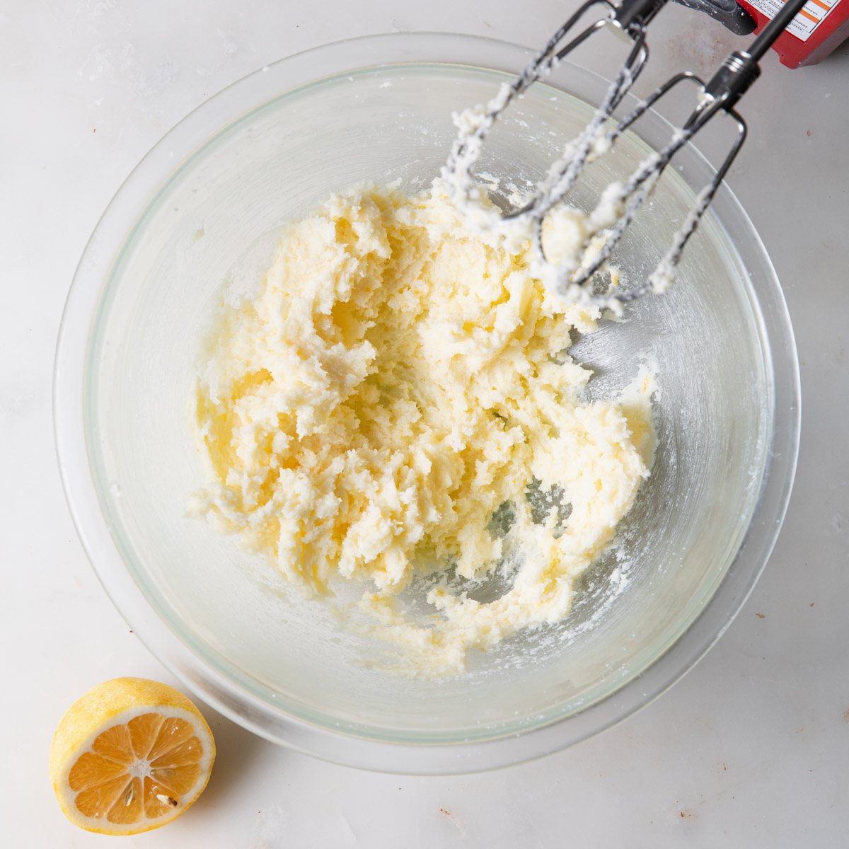 Creaming butter and sugar for the lemon loaf batter