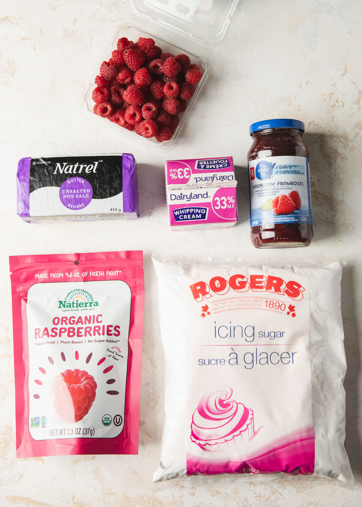 ingredients to make raspberry frosting