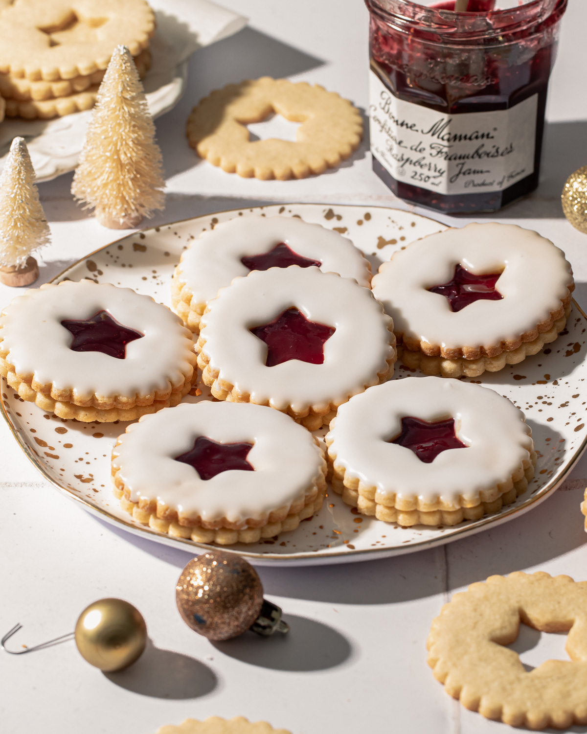 Raspberry linzer cookies made with Bonne Maman jam