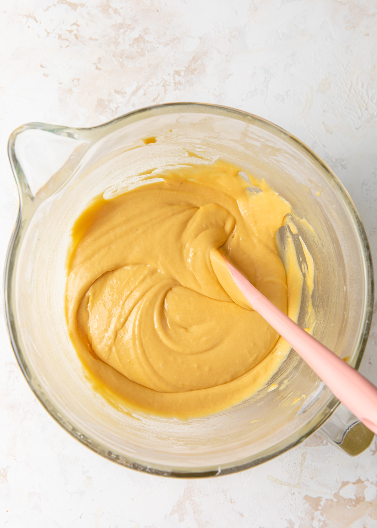 Cake batter in a mixing bowl