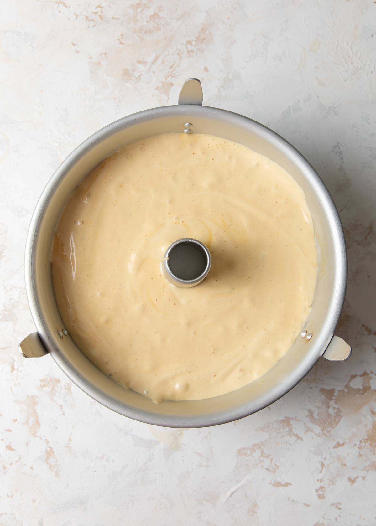 Cake batter in a tube pan