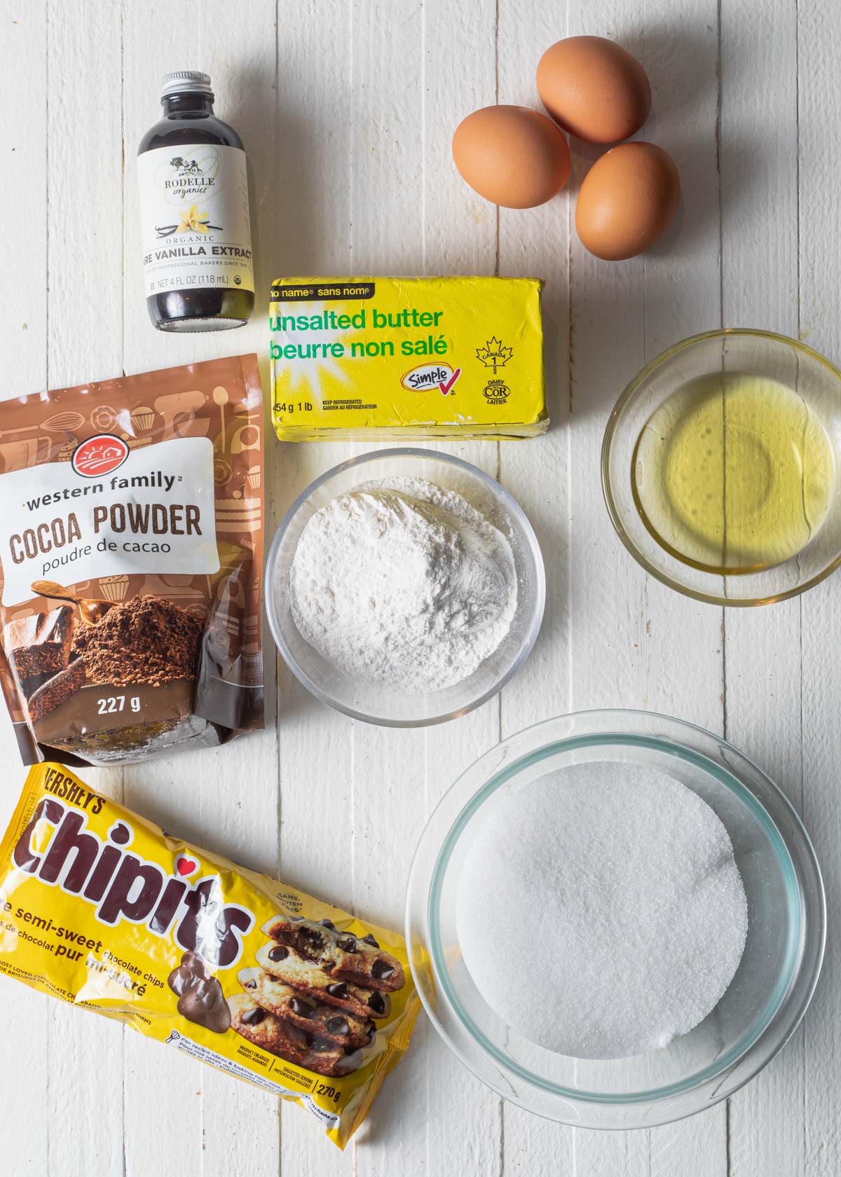 Ingredients needed to bake cocoa powder brownies