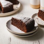 A slice of moist chocolate ricotta cake.