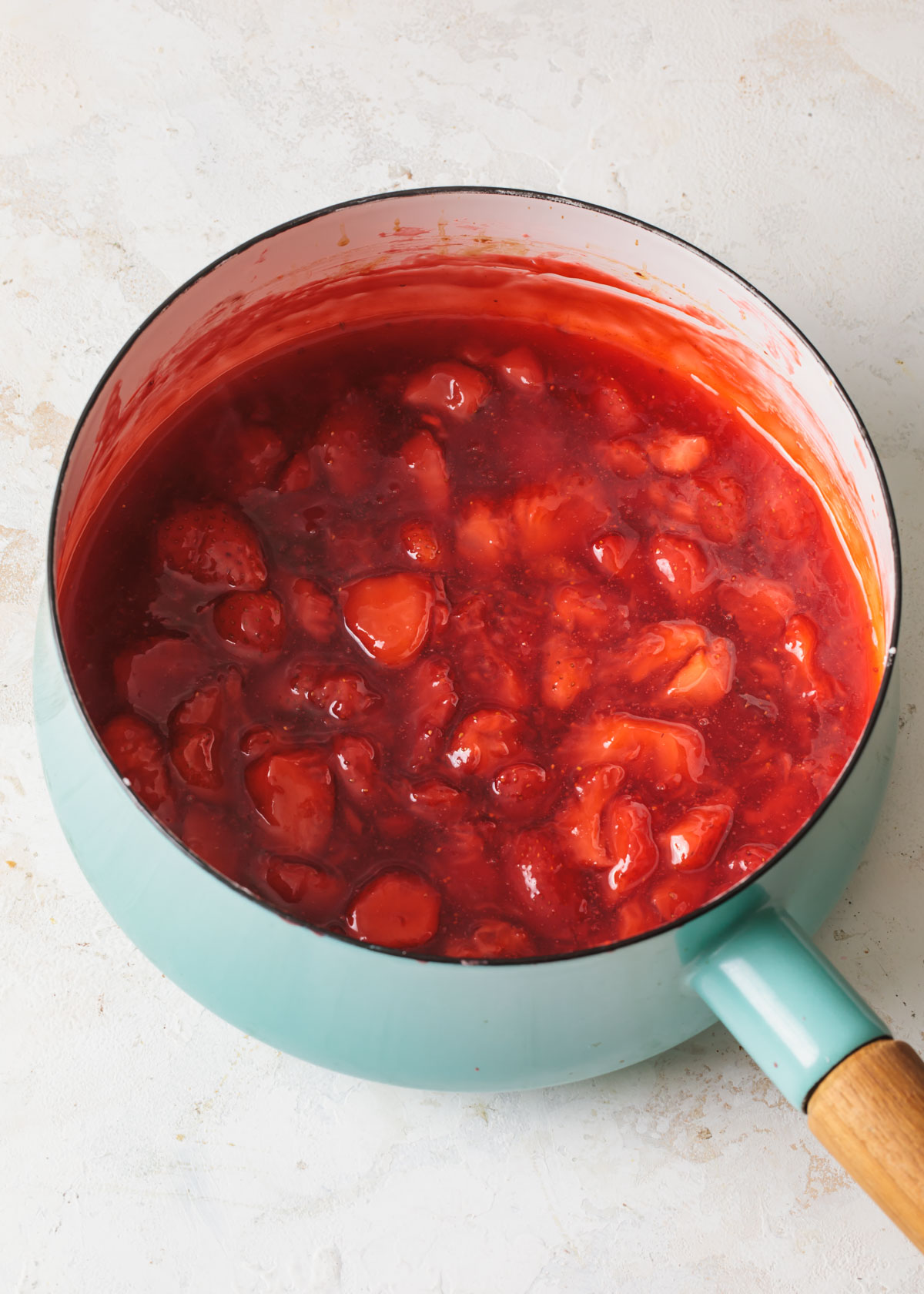 Thick strawberry sauce in a pot