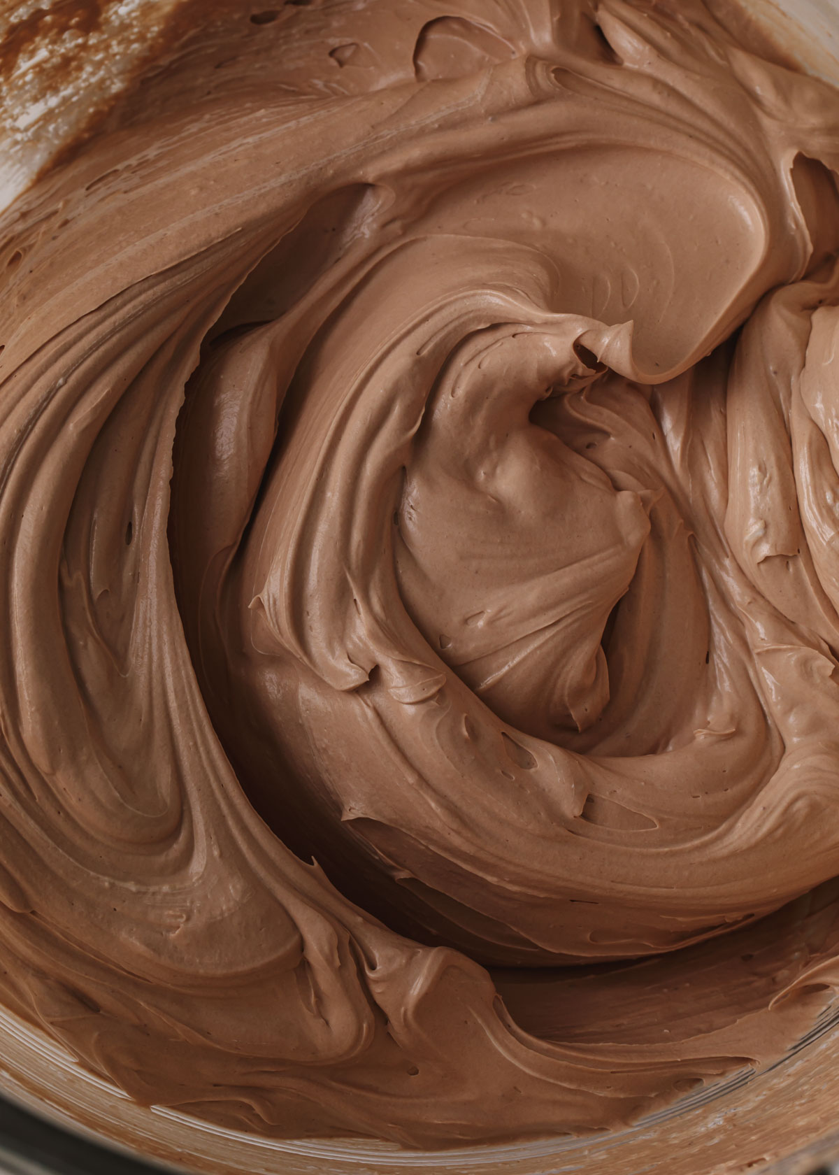 A close up of chocolate Swiss meringue buttercream