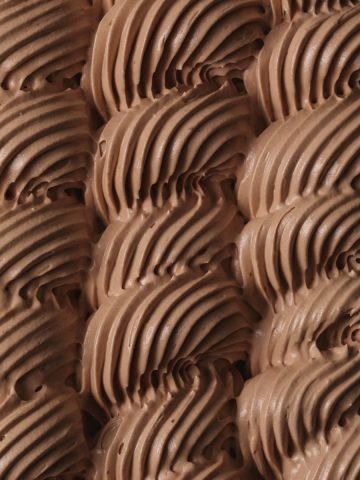 Spirals of piped chocolate Swiss meringue buttercream