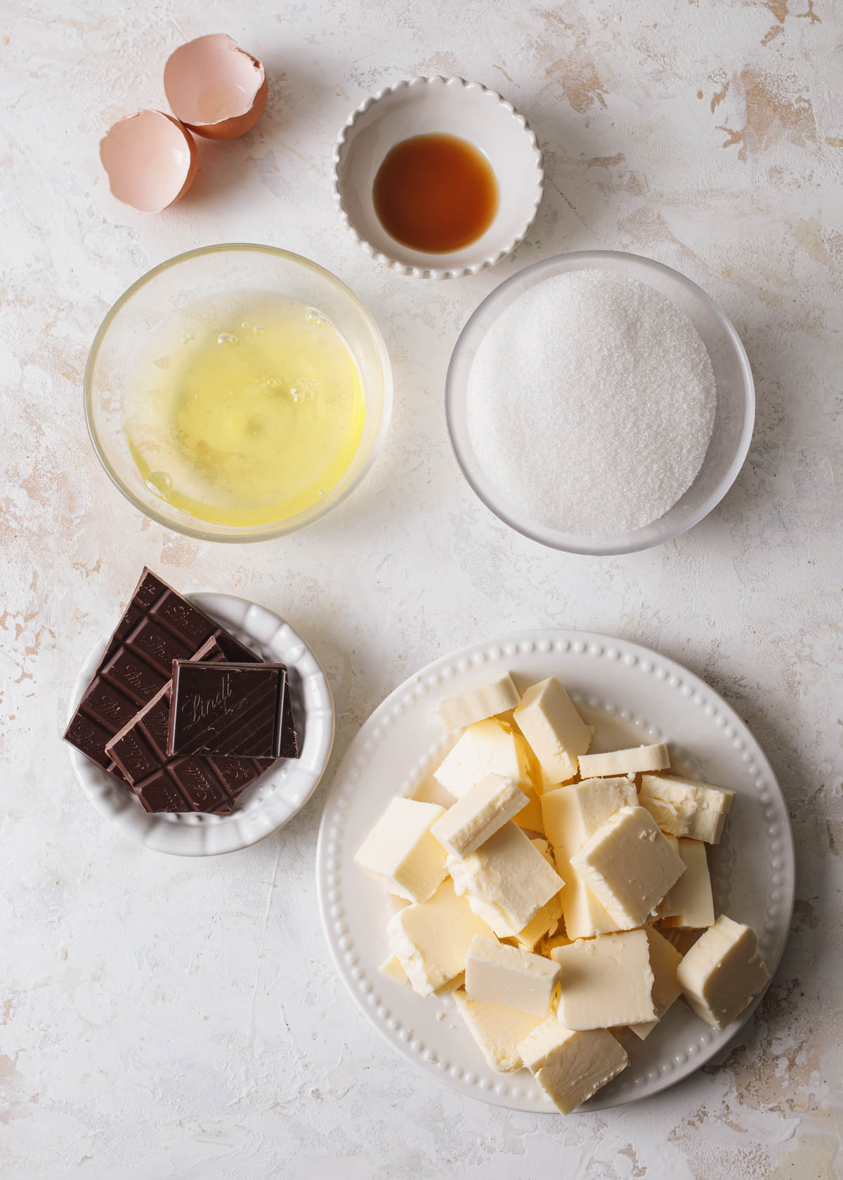 Ingredients for making chocolate Swiss meringue buttercream
